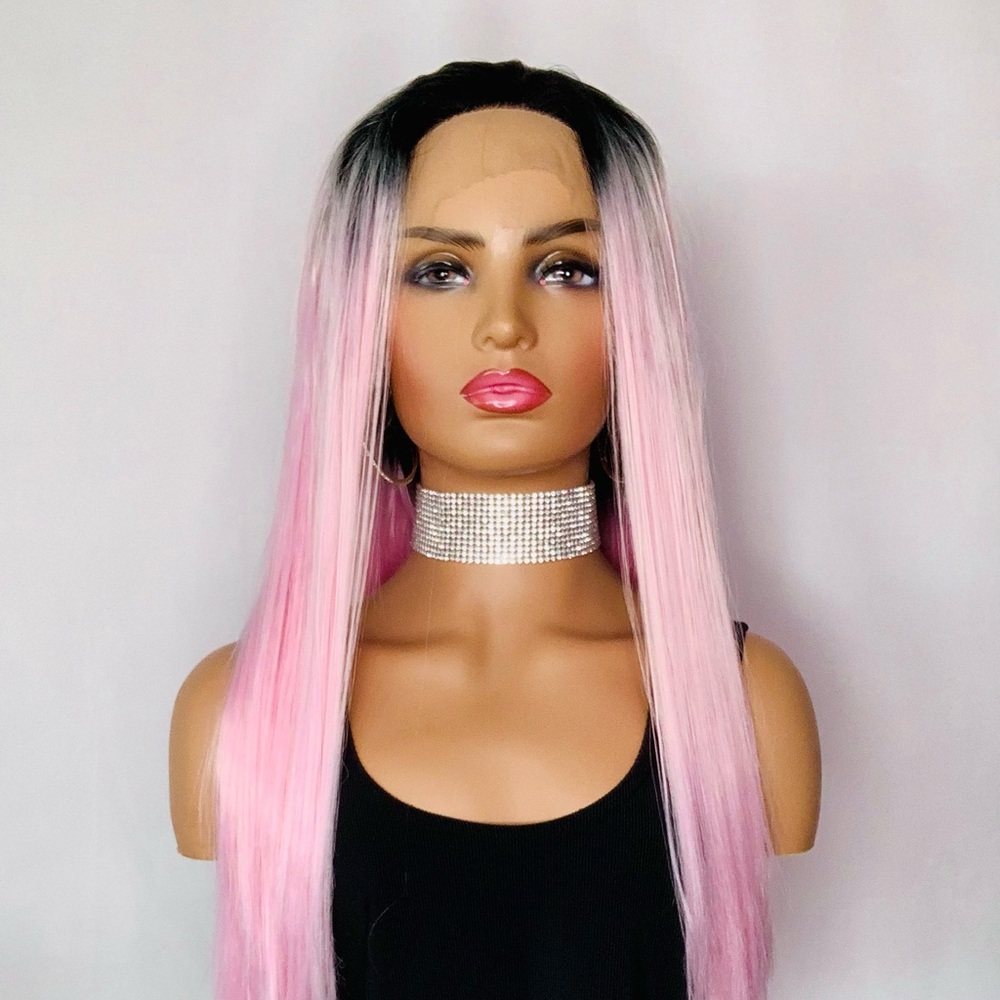 28” Ombre Bubble Gum Pink 13x2.5 Lace Front Synthetic Wig